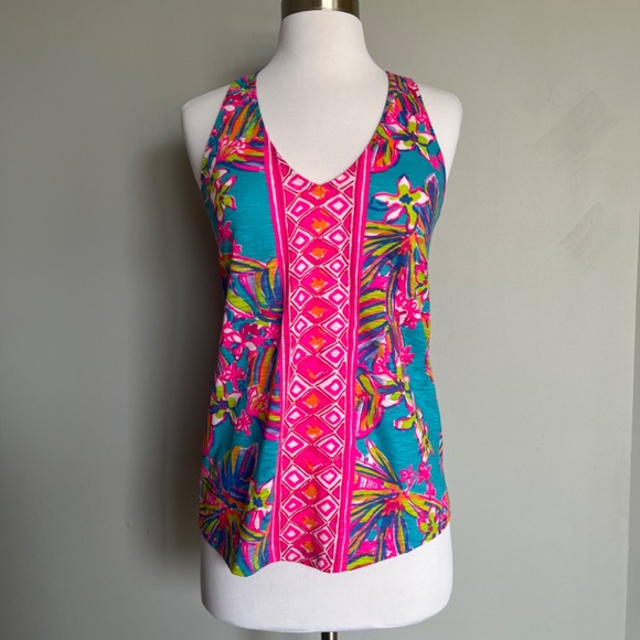 Lilly Pulitzer Gimme the Juice Hawaii Rachet Back Exotic Floral Cotton Tank Top - Picture 8 of 14